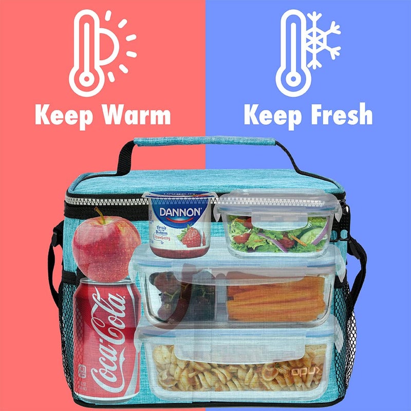 opux Insulated Lunch Bag for Men Women, Leakproof Sea Blue Lunch Box for Work, Portable Soft Lunch Cooler Bag with Shoulder Strap, Adult Lunchbox Lunch Pail for Kid Boy Girl School, 14 Can/8L - Image 2